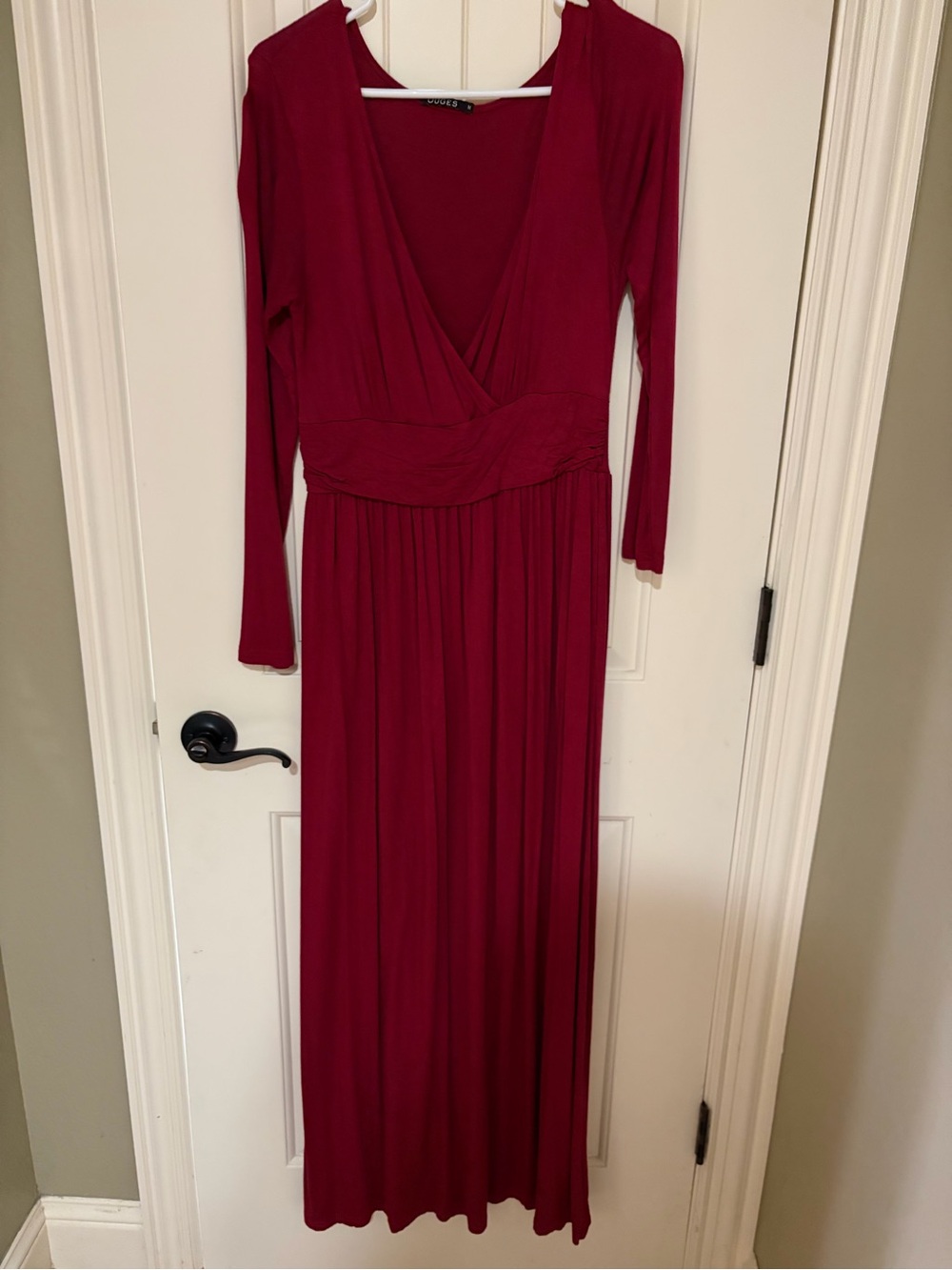 Long Sleeve Deep V Maxi Dress in Burgundy